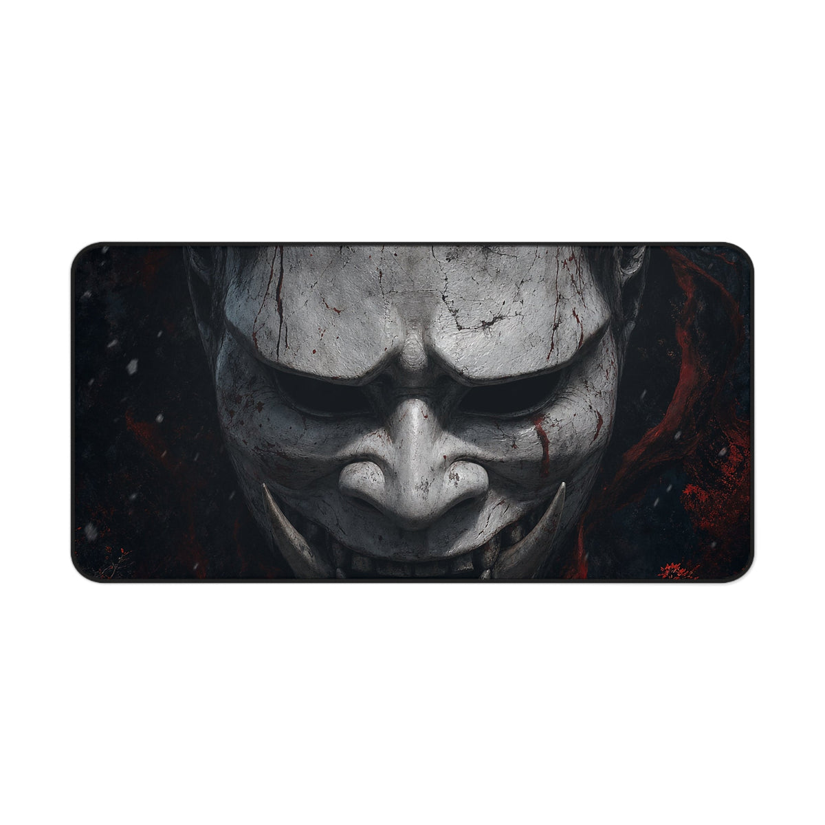White Oni Mask With Hollow Black Eyes - Sudoni Brand Gaming Desk Mat - Moikas