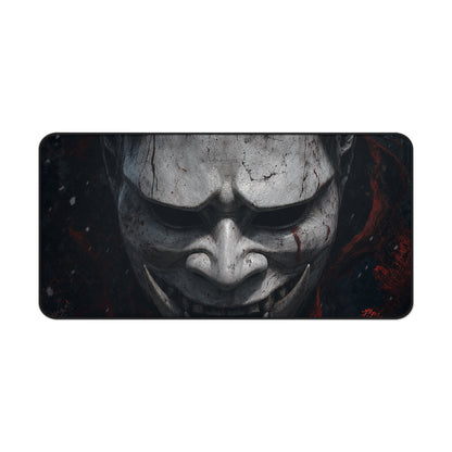 White Oni Mask With Hollow Black Eyes - Sudoni Brand Gaming Desk Mat - Moikas
