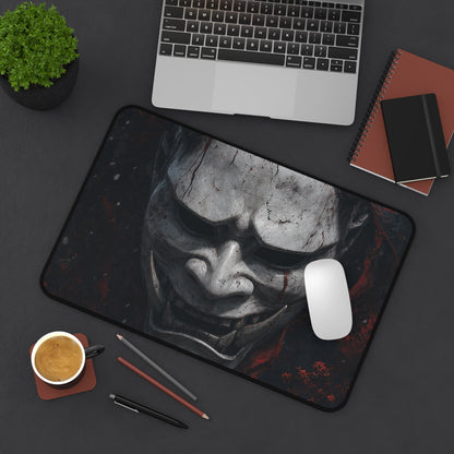 White Oni Mask With Hollow Black Eyes - Sudoni Brand Gaming Desk Mat - Moikas