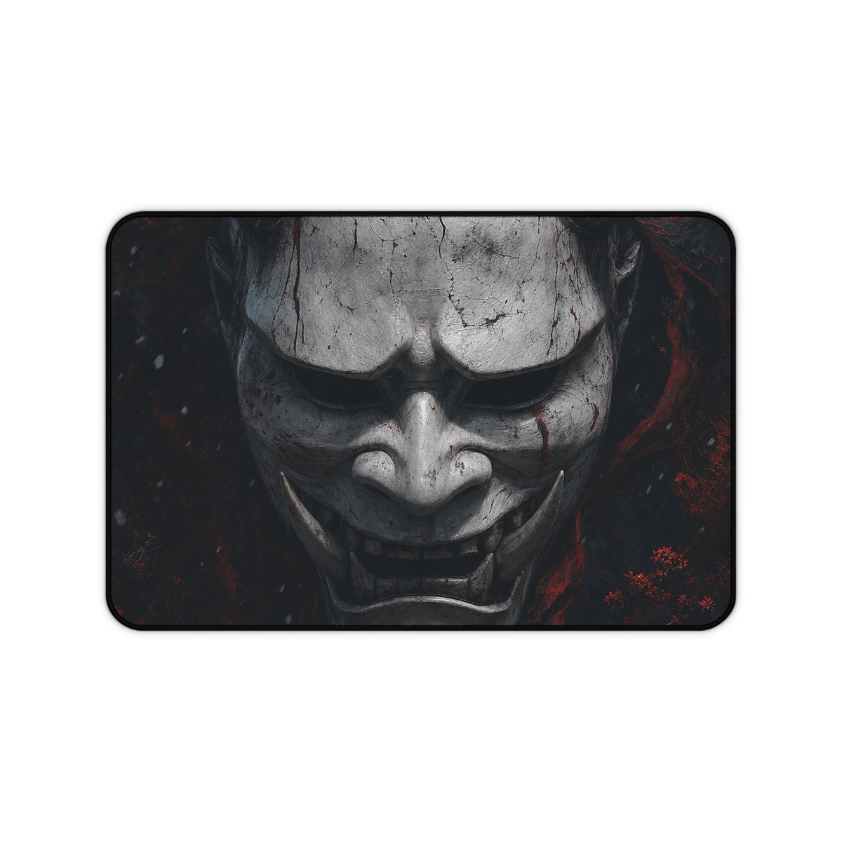 White Oni Mask With Hollow Black Eyes - Sudoni Brand Gaming Desk Mat - Moikas