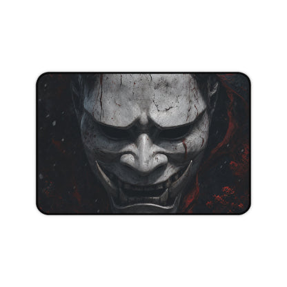 White Oni Mask With Hollow Black Eyes - Sudoni Brand Gaming Desk Mat - Moikas