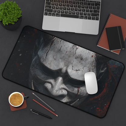 White Oni Mask With Hollow Black Eyes - Sudoni Brand Gaming Desk Mat - Moikas