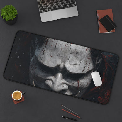 White Oni Mask With Hollow Black Eyes - Sudoni Brand Gaming Desk Mat - Moikas