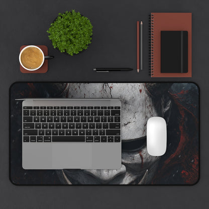 White Oni Mask With Hollow Black Eyes - Sudoni Brand Gaming Desk Mat - Moikas