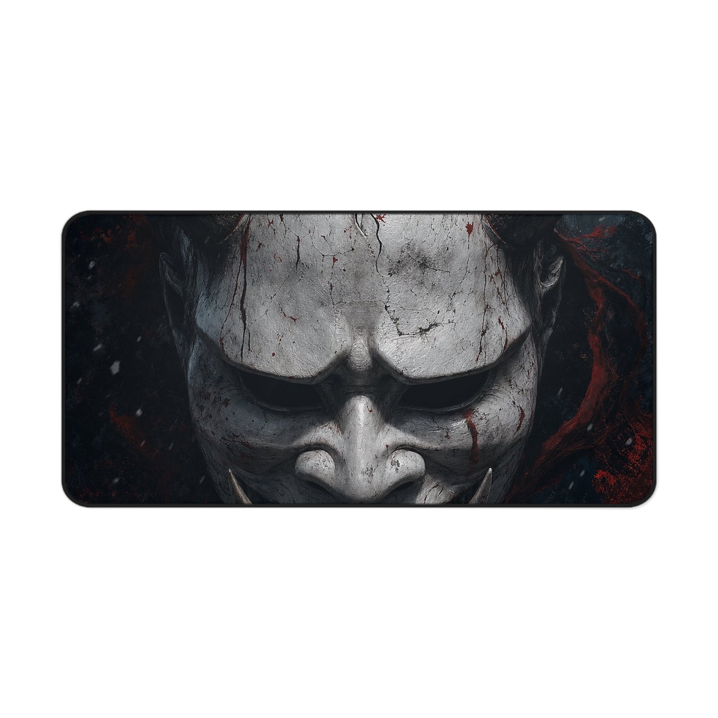 White Oni Mask With Hollow Black Eyes - Sudoni Brand Gaming Desk Mat - Moikas