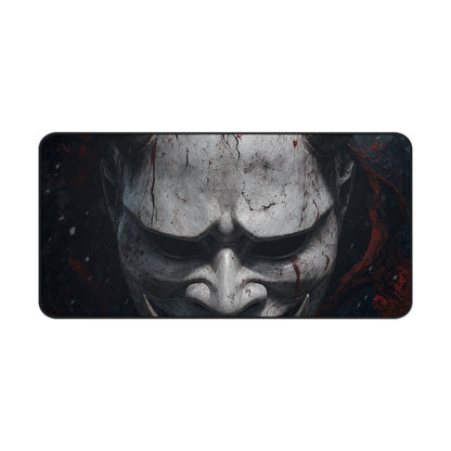 White Oni Mask With Hollow Black Eyes - Sudoni Brand Gaming Desk Mat - Moikas