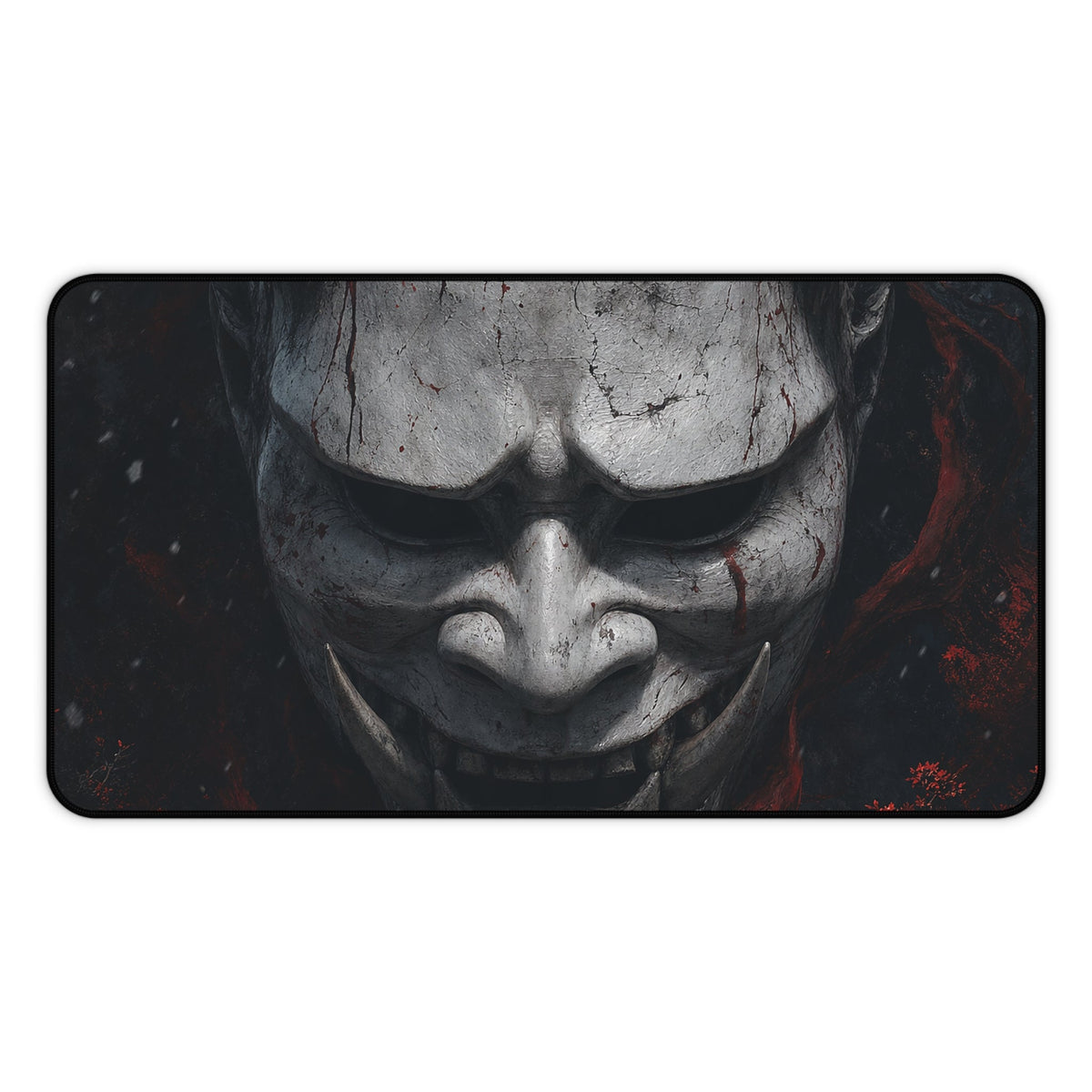 White Oni Mask With Hollow Black Eyes - Sudoni Brand Gaming Desk Mat - Moikas