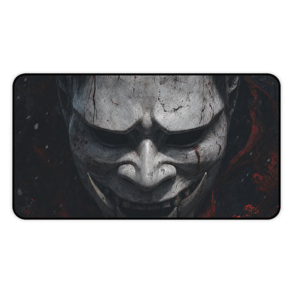White Oni Mask With Hollow Black Eyes - Sudoni Brand Gaming Desk Mat - Moikas