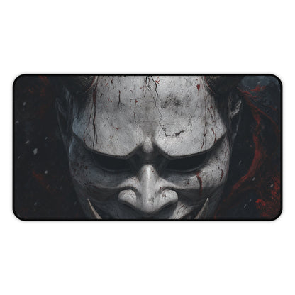 White Oni Mask With Hollow Black Eyes - Sudoni Brand Gaming Desk Mat - Moikas