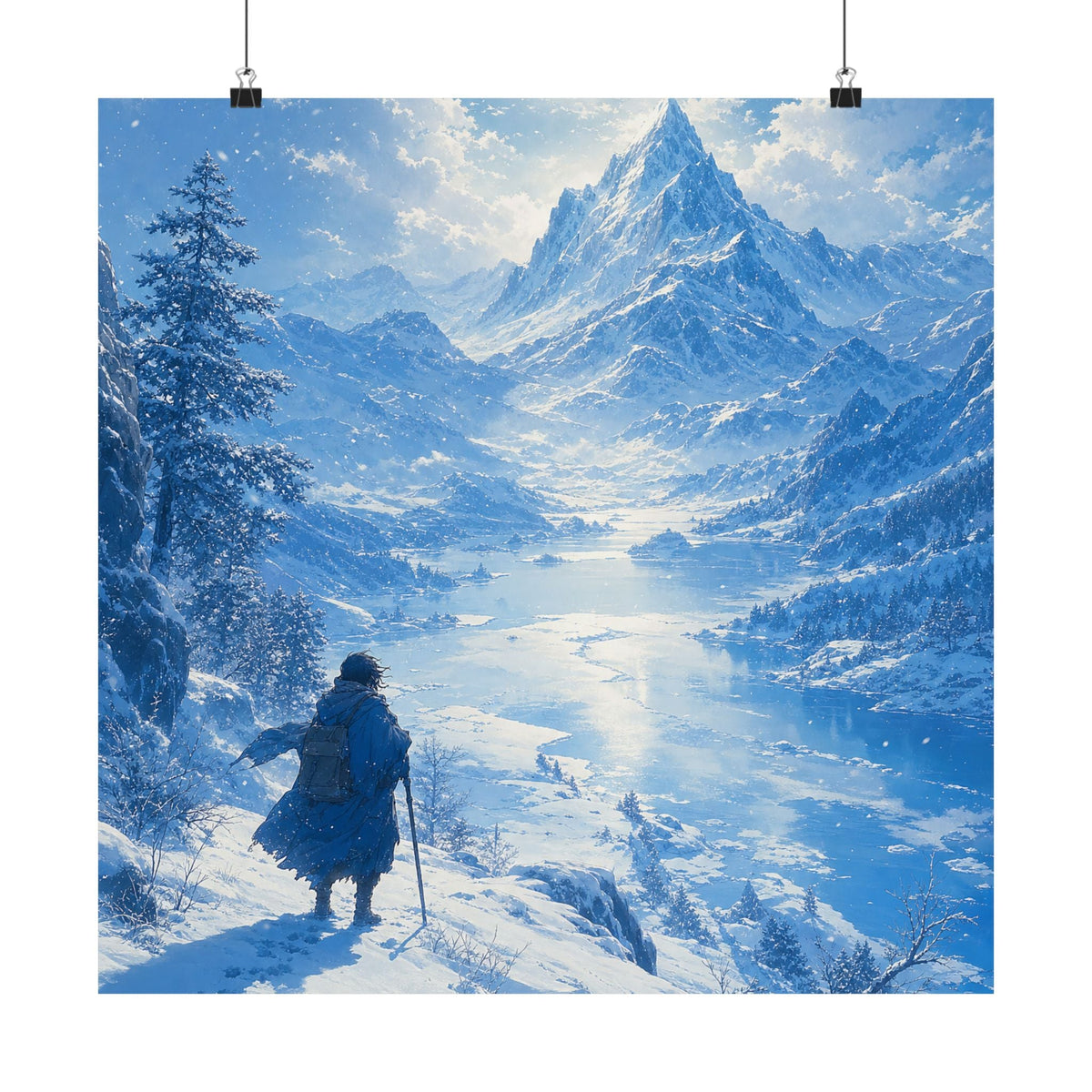 Winter Landscape With Lone Traveler - Anime Manga Art Print (Matte Poster) - Moikas