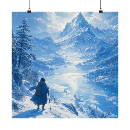 Winter Landscape With Lone Traveler - Anime Manga Art Print (Matte Poster) - Moikas