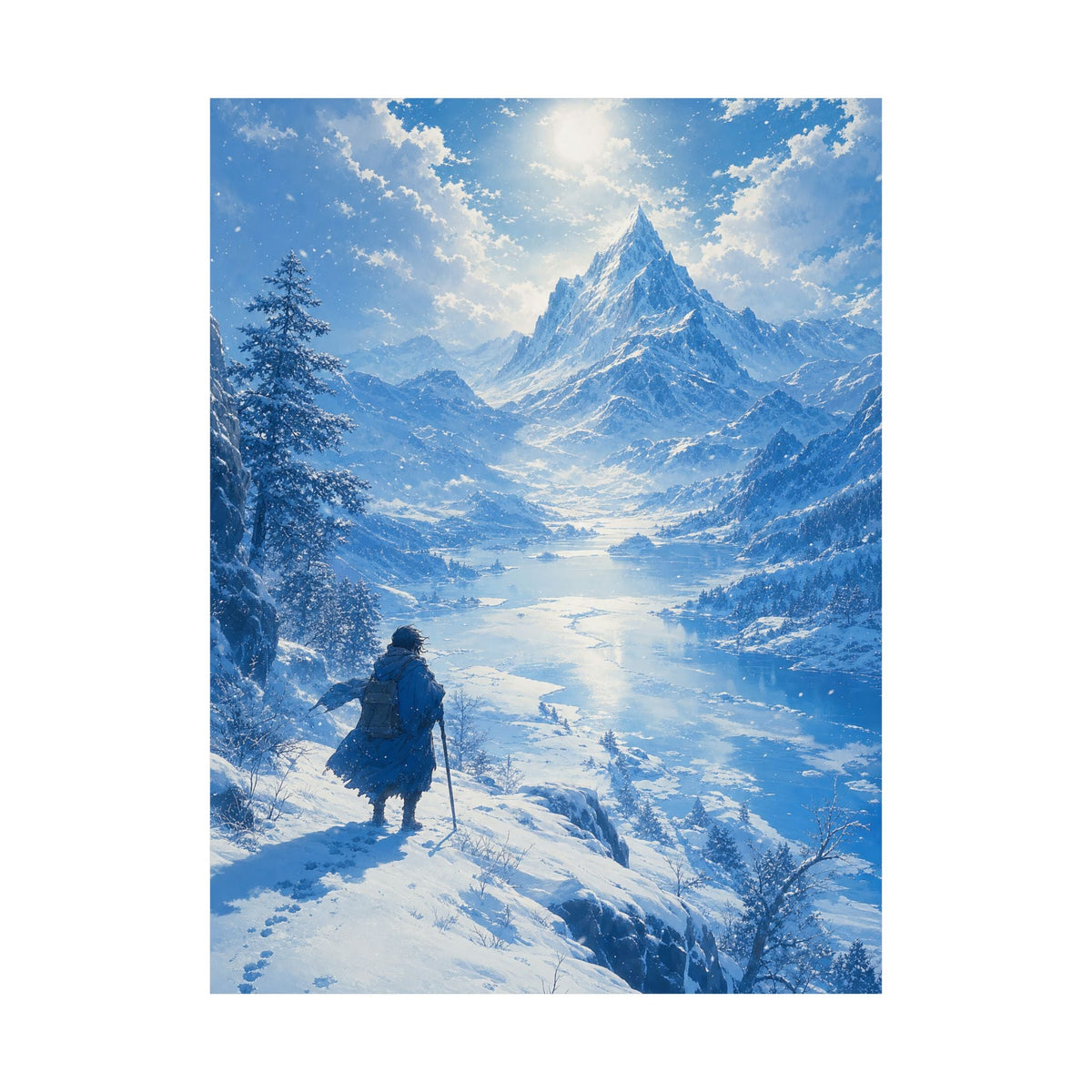Winter Landscape With Lone Traveler - Anime Manga Art Print (Matte Poster) - Moikas