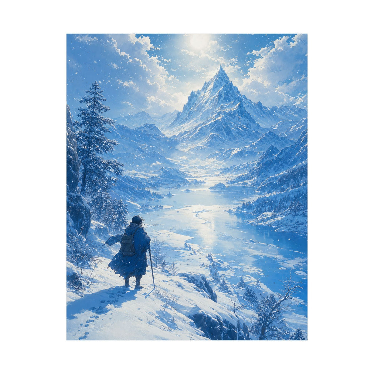 Winter Landscape With Lone Traveler - Anime Manga Art Print (Matte Poster) - Moikas
