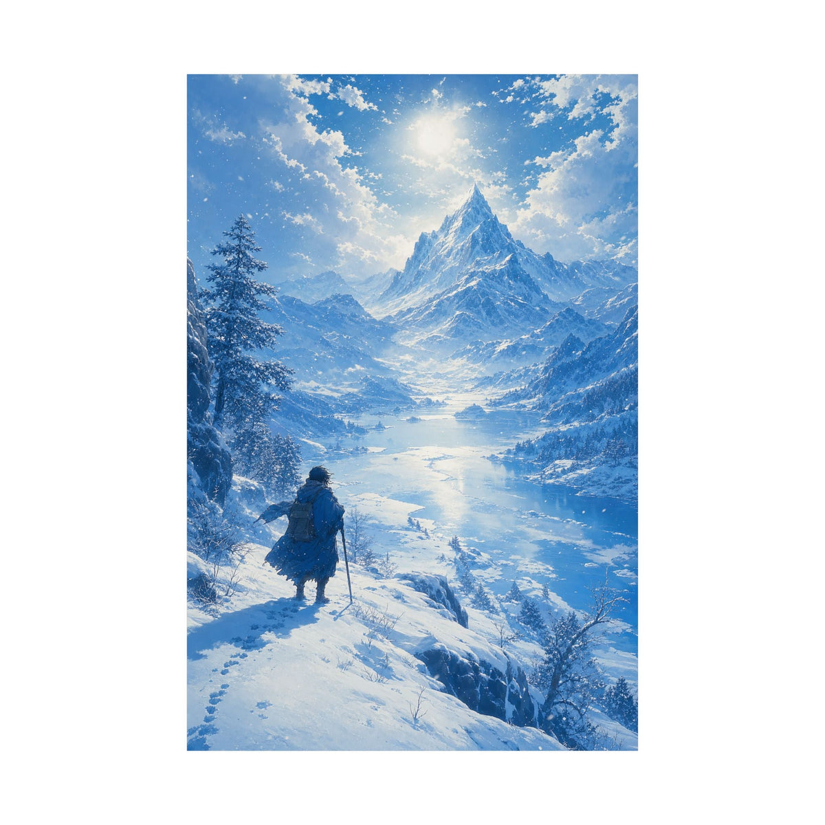 Winter Landscape With Lone Traveler - Anime Manga Art Print (Matte Poster) - Moikas