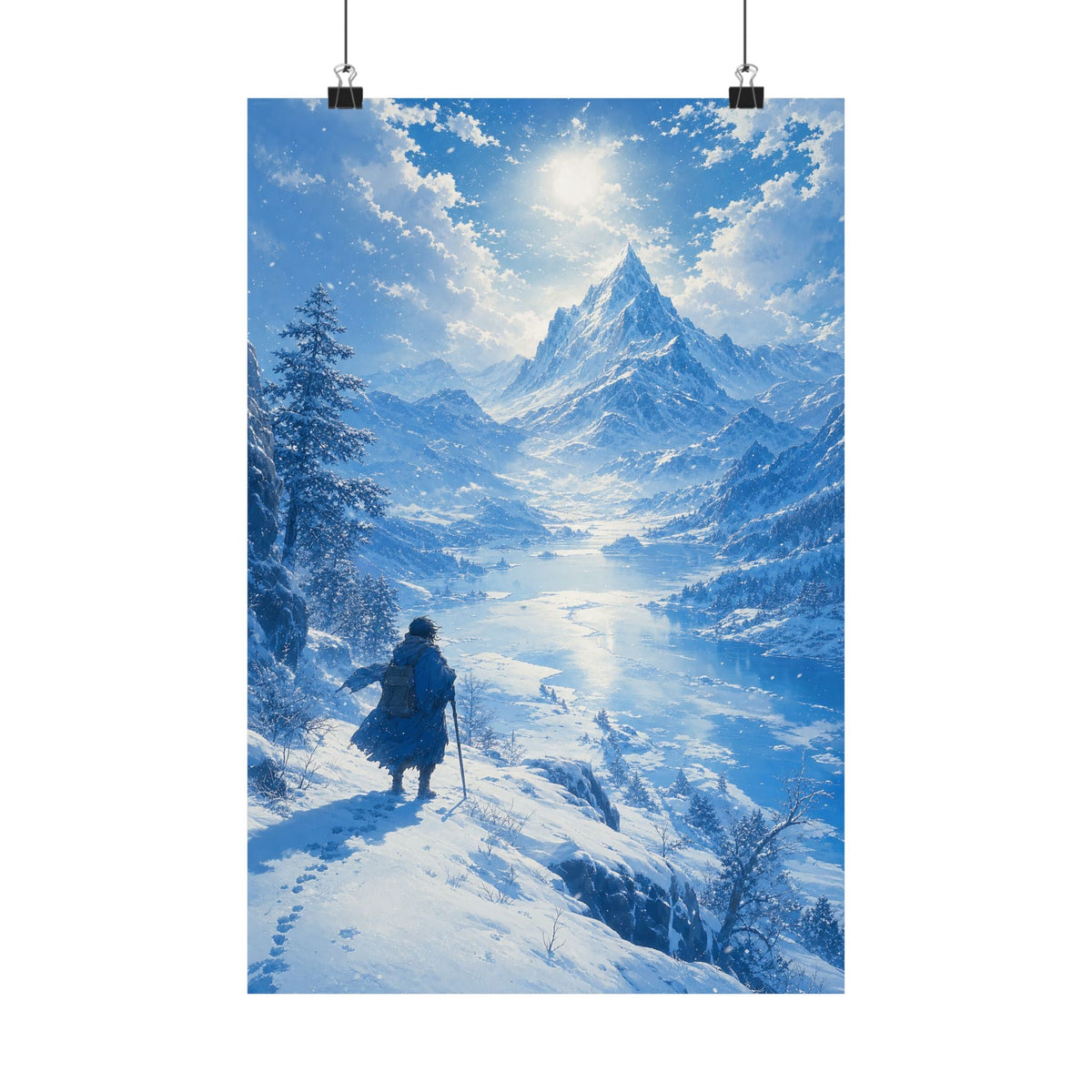 Winter Landscape With Lone Traveler - Anime Manga Art Print (Matte Poster) - Moikas