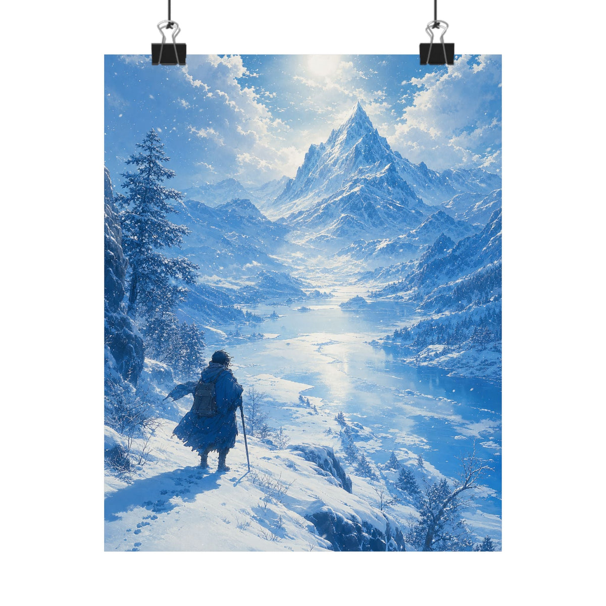 Winter Landscape With Lone Traveler - Anime Manga Art Print (Matte Poster) - Moikas