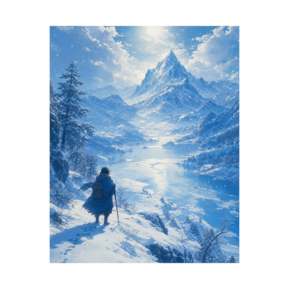 Winter Landscape With Lone Traveler - Anime Manga Art Print (Matte Poster) - Moikas