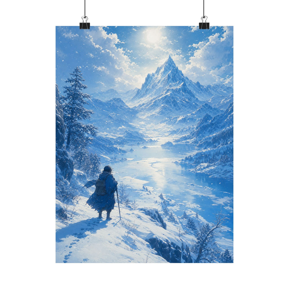 Winter Landscape With Lone Traveler - Anime Manga Art Print (Matte Poster) - Moikas