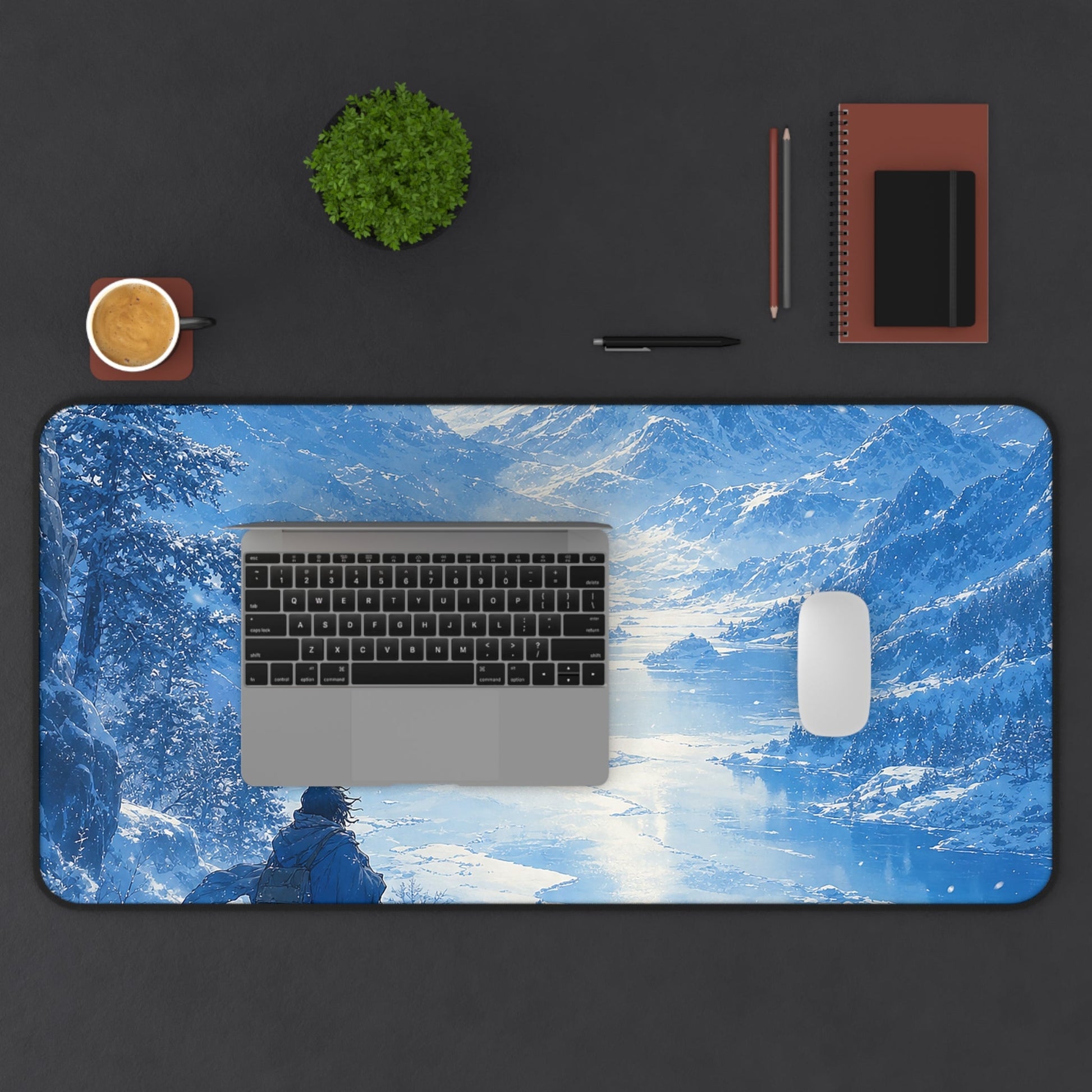 Winter Landscape With Lone Traveler - Anime Manga Gaming Desk Mat - Moikas