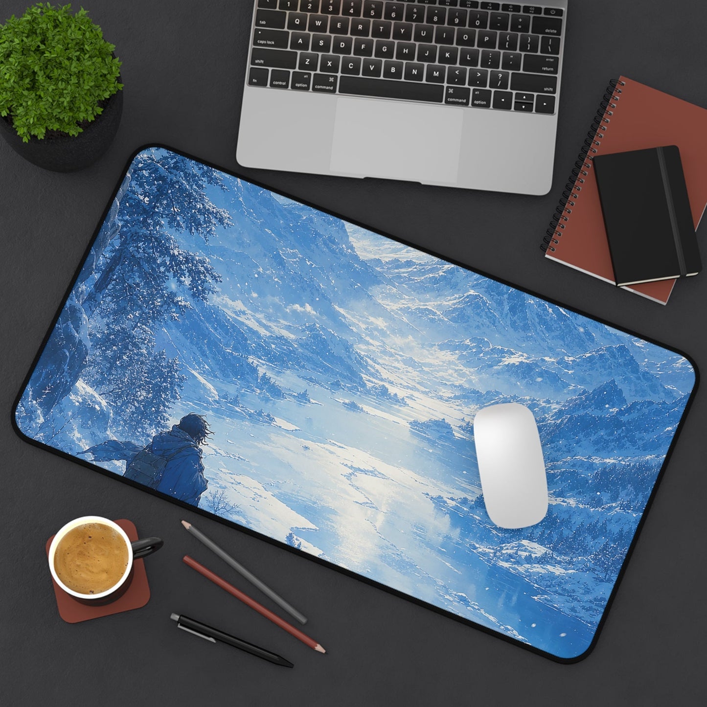 Winter Landscape With Lone Traveler - Anime Manga Gaming Desk Mat - Moikas