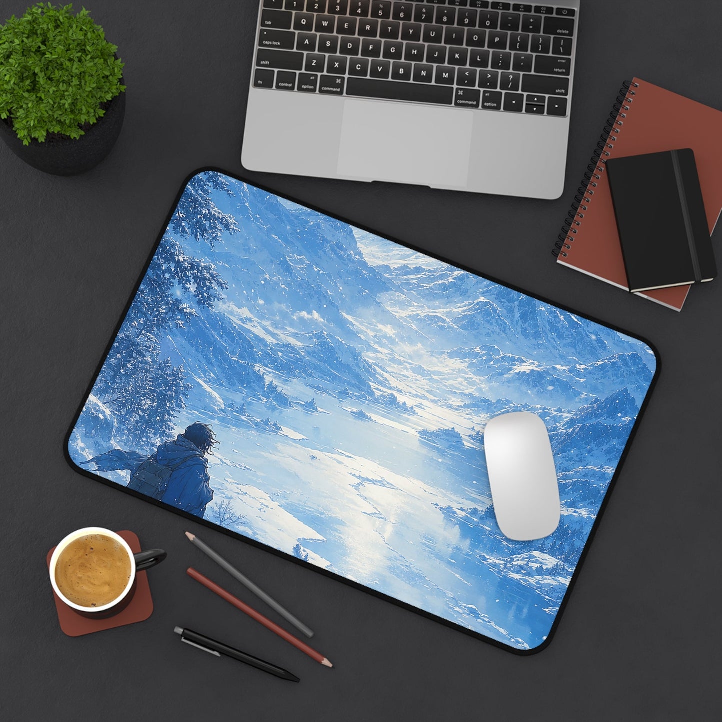 Winter Landscape With Lone Traveler - Anime Manga Gaming Desk Mat - Moikas