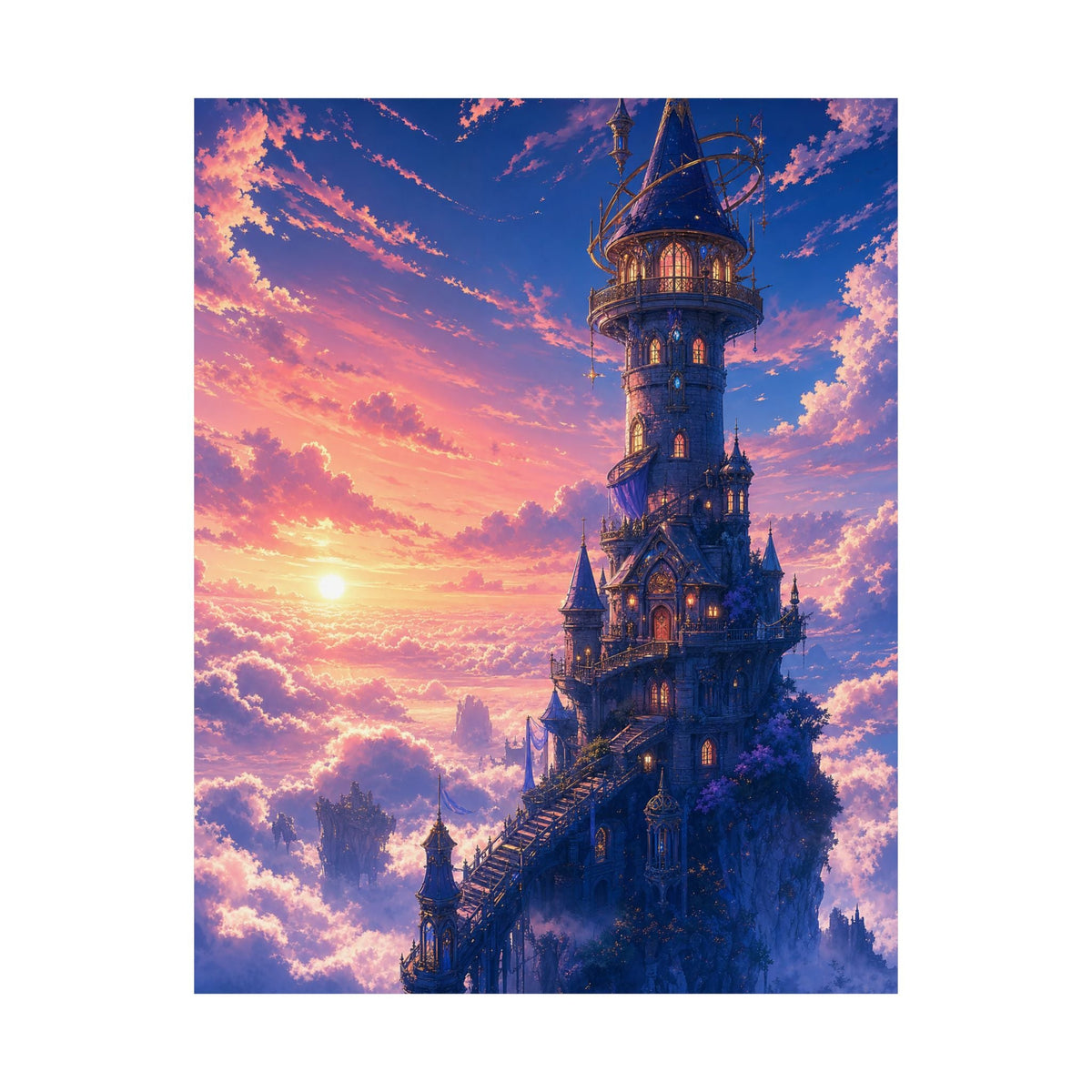 Wizard Tower In The Clouds - Anime Manga Art Print (Matte Poster) - Moikas