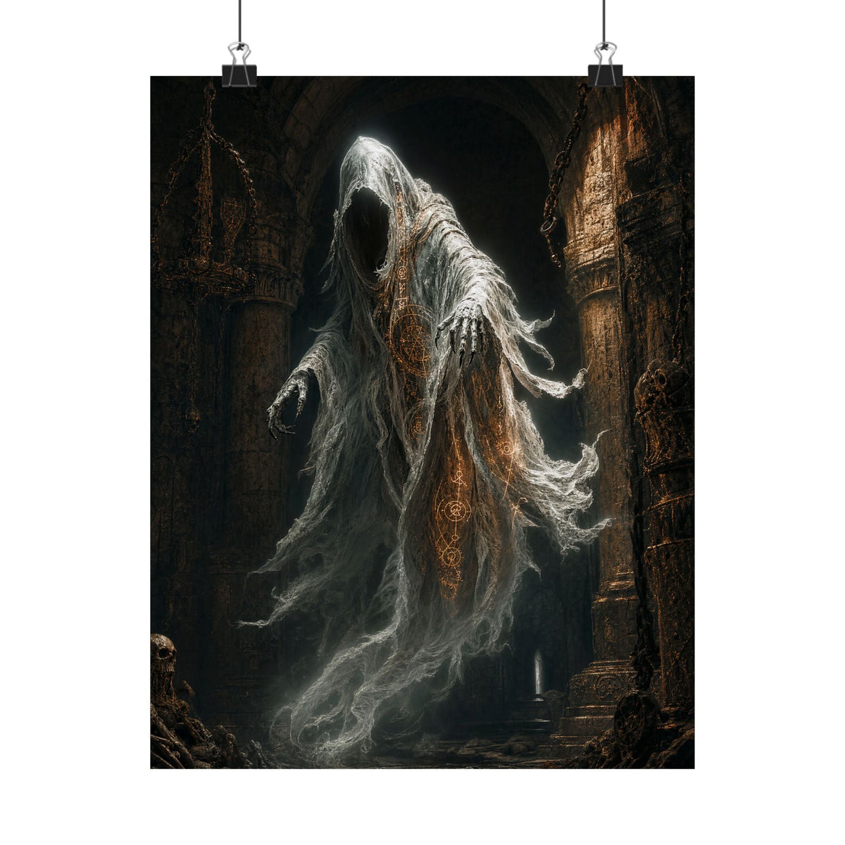Wraith Floating Through Dungeon - Dark Fantasy Art Print (Matte Poster) - Moikas