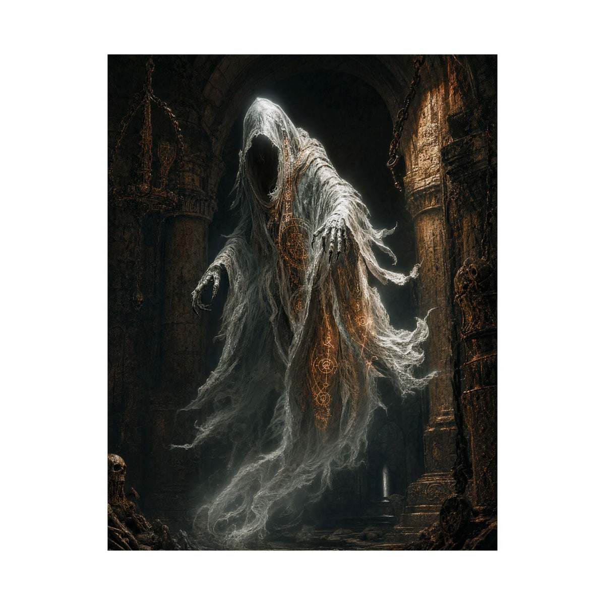 Wraith Floating Through Dungeon - Dark Fantasy Art Print (Matte Poster) - Moikas