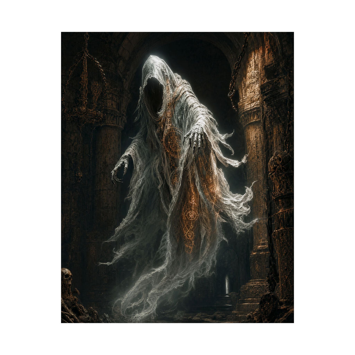 Wraith Floating Through Dungeon - Dark Fantasy Art Print (Matte Poster) - Moikas