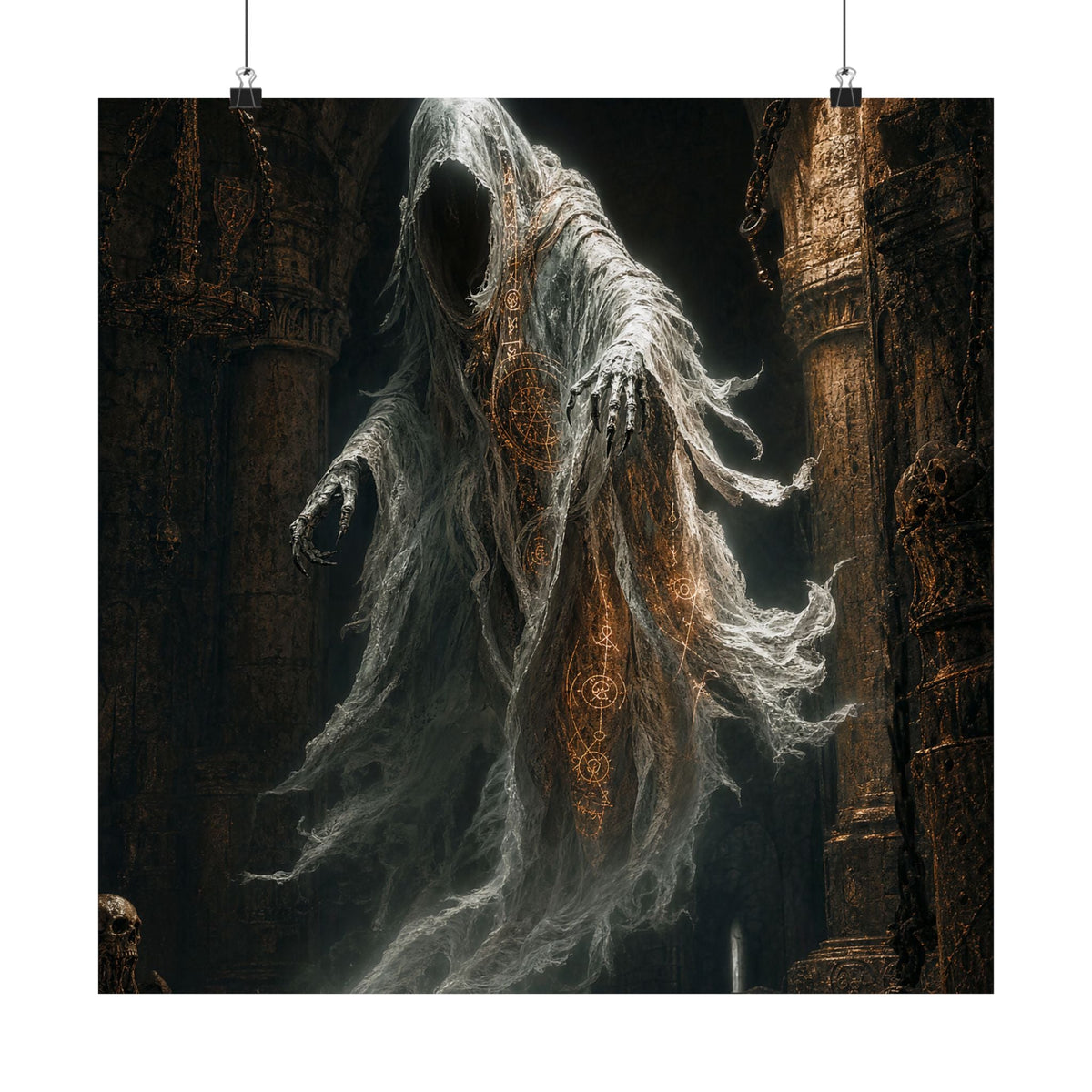 Wraith Floating Through Dungeon - Dark Fantasy Art Print (Matte Poster) - Moikas