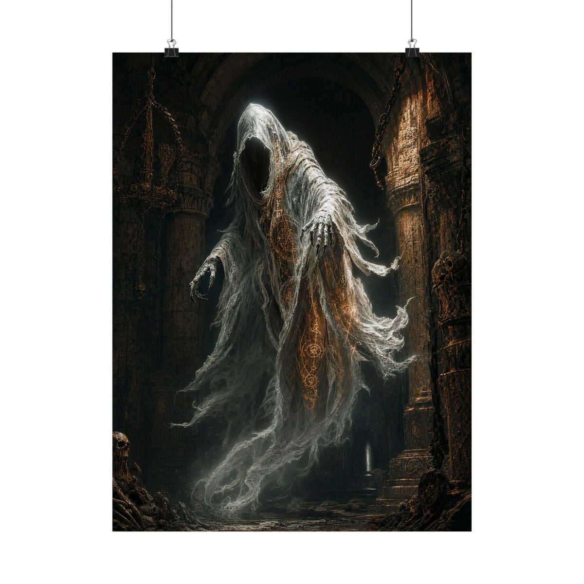 Wraith Floating Through Dungeon - Dark Fantasy Art Print (Matte Poster) - Moikas