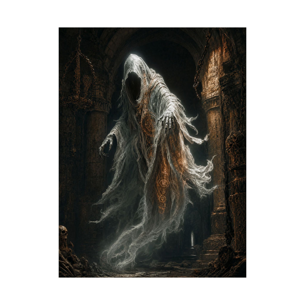 Wraith Floating Through Dungeon - Dark Fantasy Art Print (Matte Poster) - Moikas