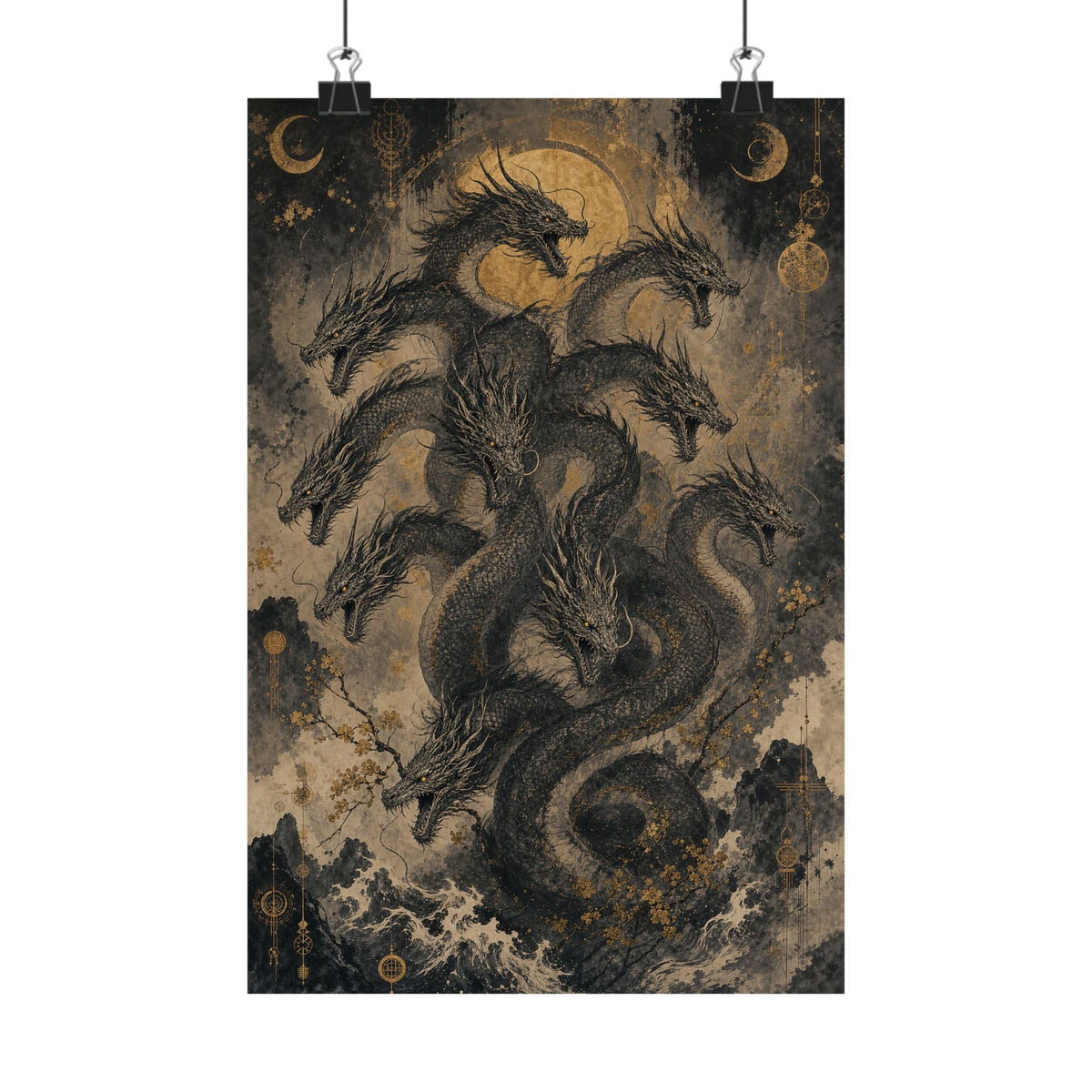 Yamatno Orochi Eight-Headed Serpent - Japanese Mythology Art Print (Matte Poster) - Moikas