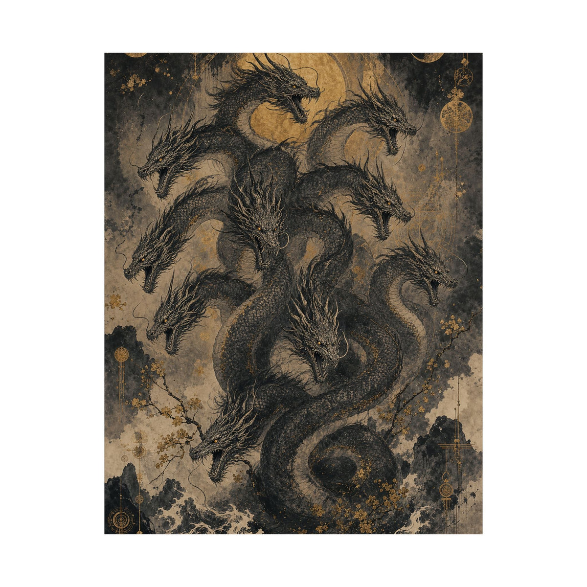 Yamatno Orochi Eight-Headed Serpent - Japanese Mythology Art Print (Matte Poster) - Moikas