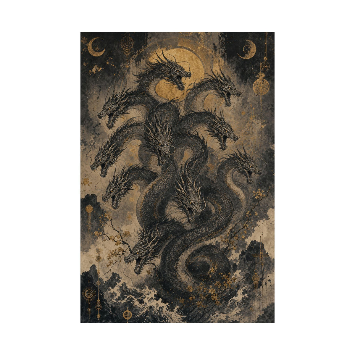 Yamatno Orochi Eight-Headed Serpent - Japanese Mythology Art Print (Matte Poster) - Moikas