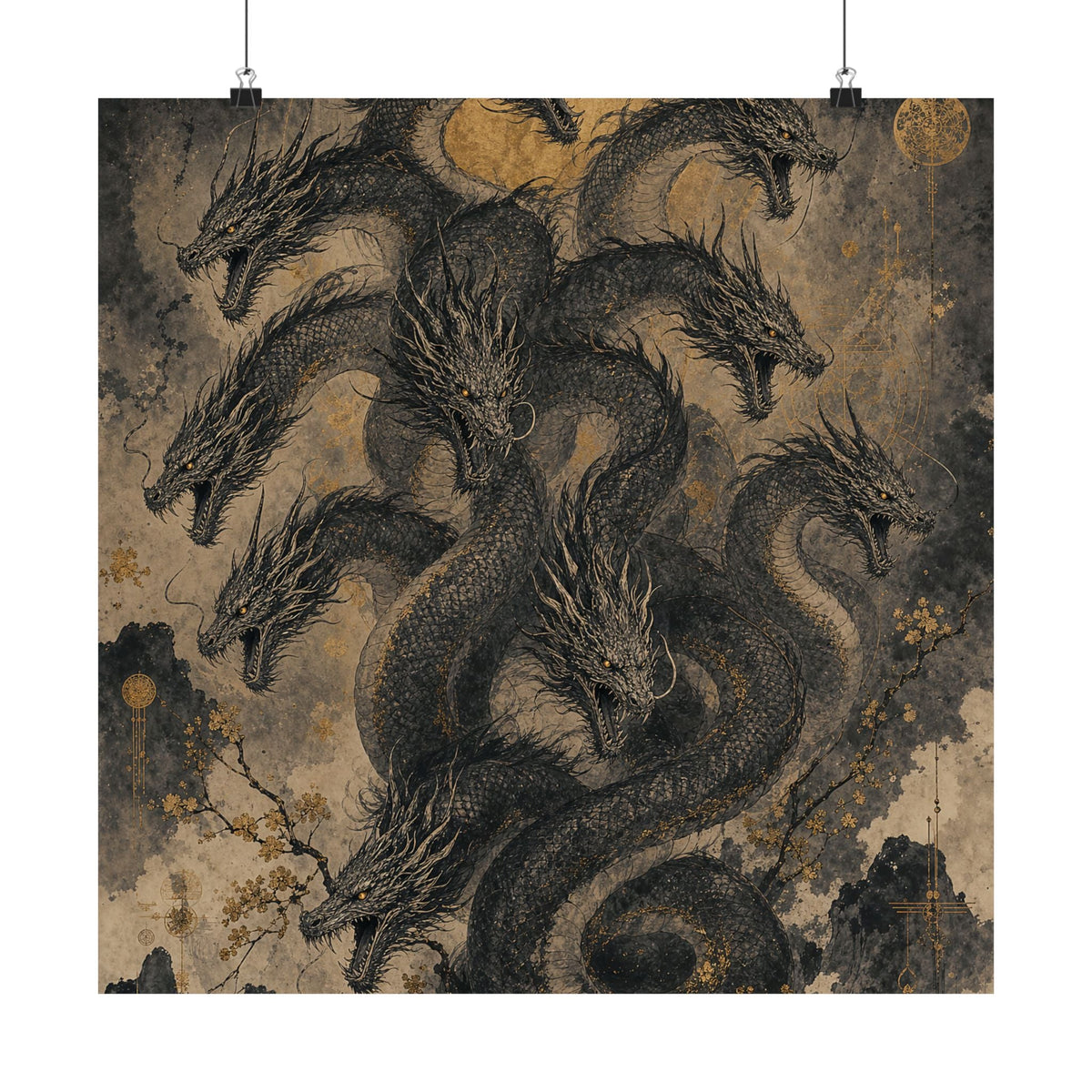 Yamatno Orochi Eight-Headed Serpent - Japanese Mythology Art Print (Matte Poster) - Moikas