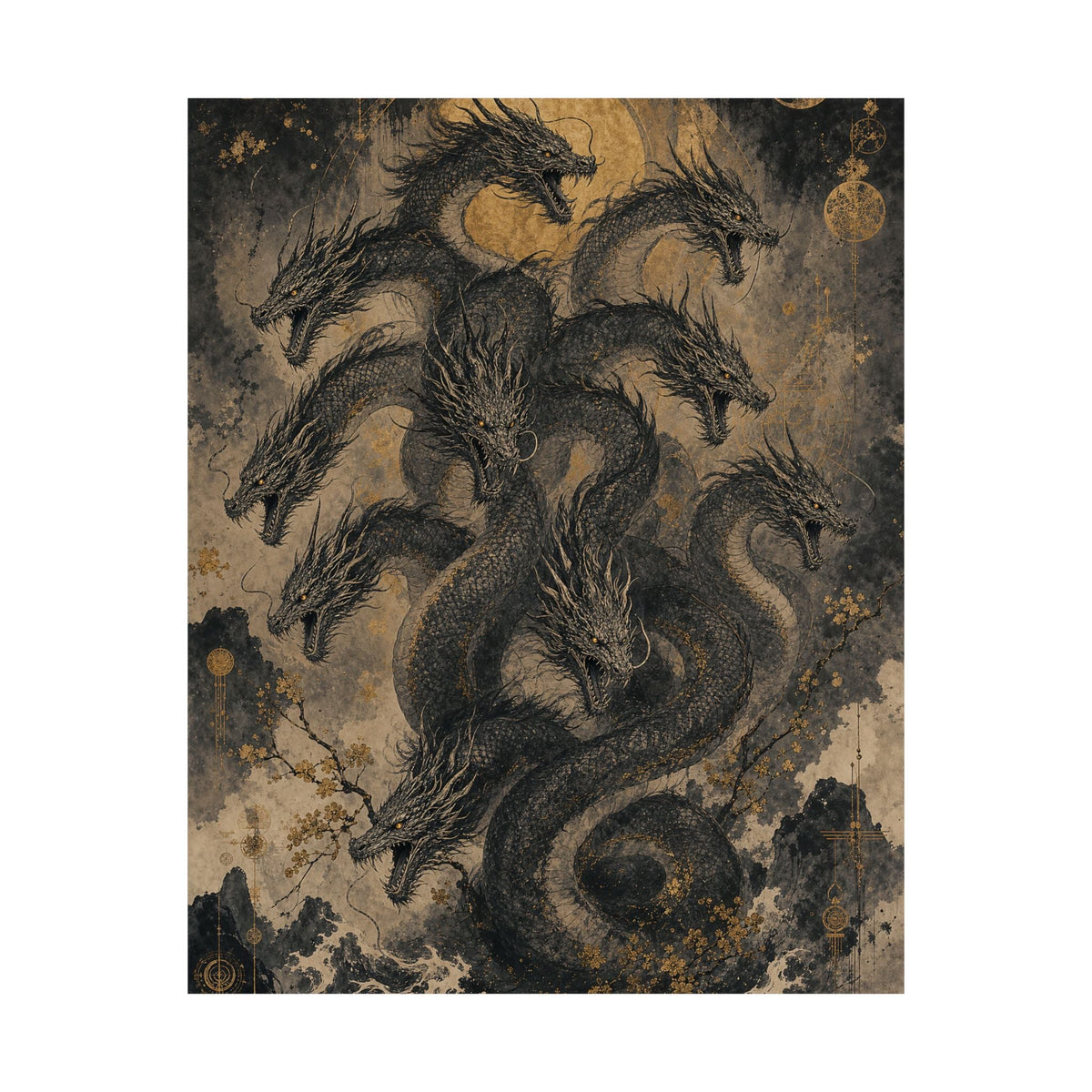 Yamatno Orochi Eight-Headed Serpent - Japanese Mythology Art Print (Matte Poster) - Moikas