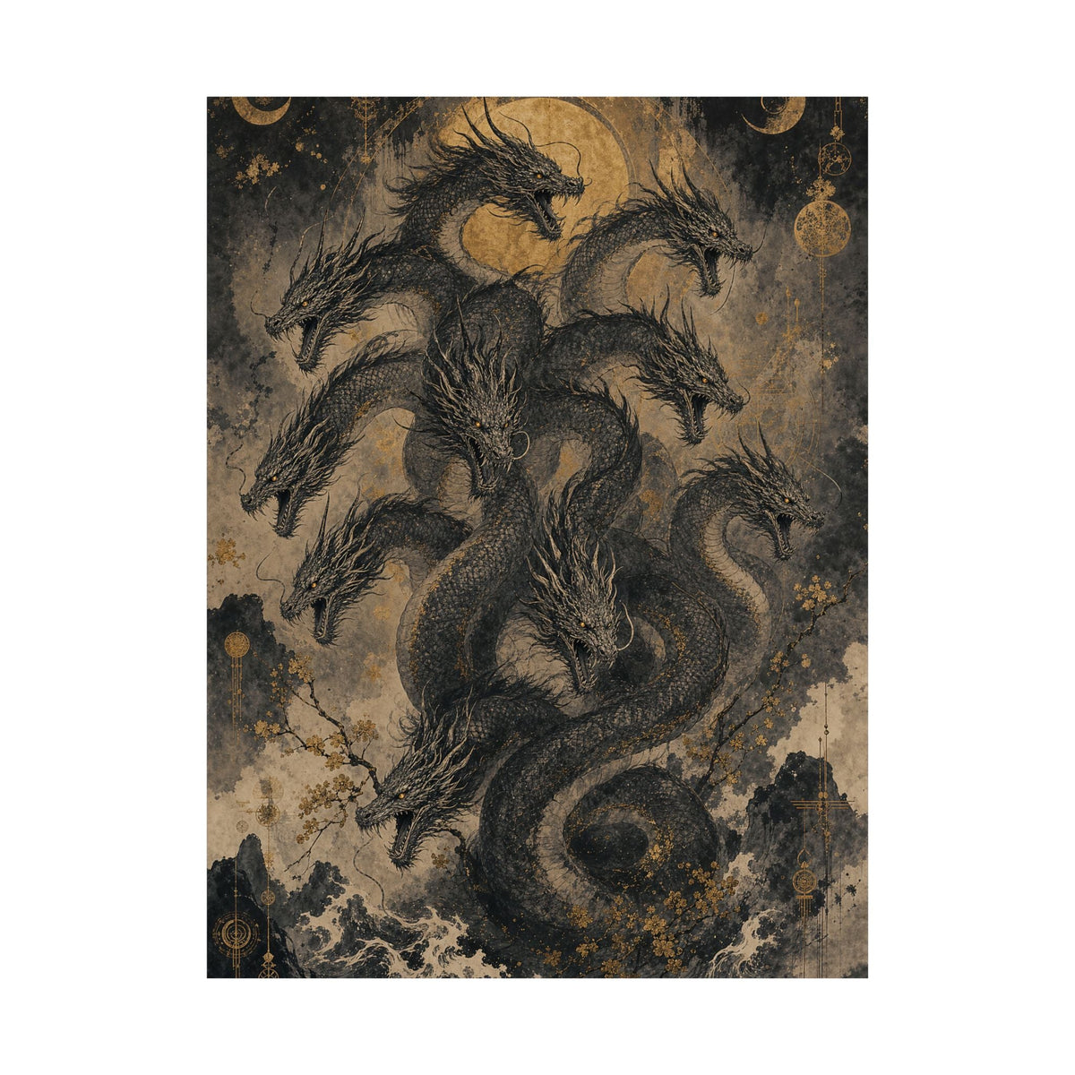 Yamatno Orochi Eight-Headed Serpent - Japanese Mythology Art Print (Matte Poster) - Moikas