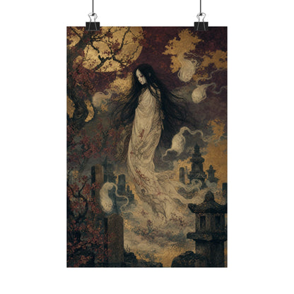 Yurei Ghost In Misty Graveyard - Japanese Mythology Art Print (Matte Poster) - Moikas