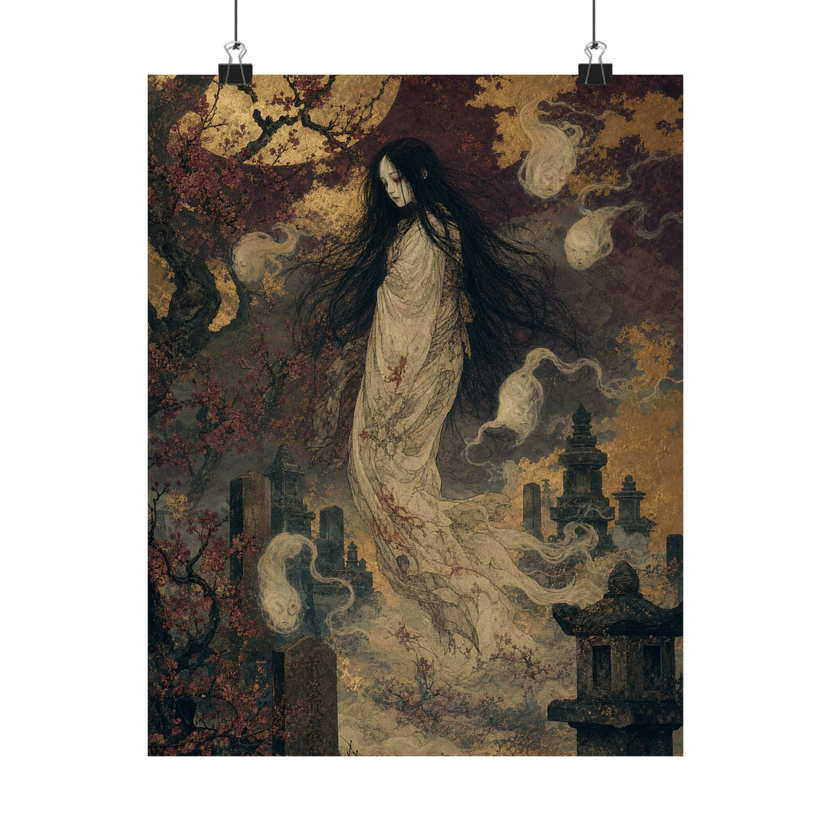 Yurei Ghost In Misty Graveyard - Japanese Mythology Art Print (Matte Poster) - Moikas