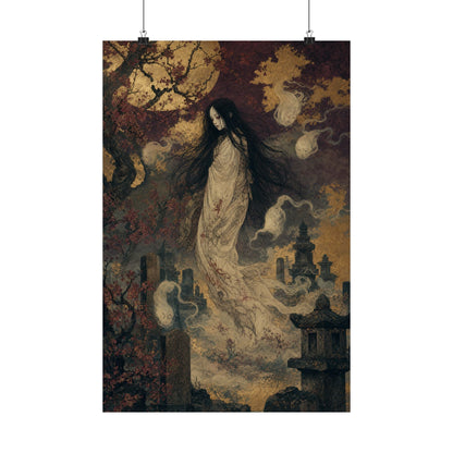 Yurei Ghost In Misty Graveyard - Japanese Mythology Art Print (Matte Poster) - Moikas