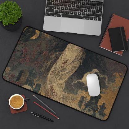 Yurei Ghost In Misty Graveyard - Japanese Mythology Gaming Desk Mat - Moikas