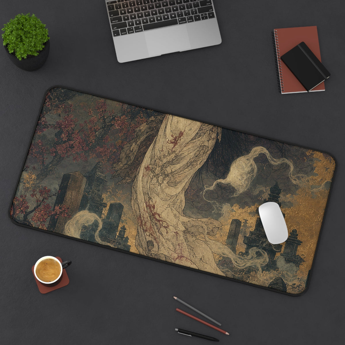 Yurei Ghost In Misty Graveyard - Japanese Mythology Gaming Desk Mat - Moikas
