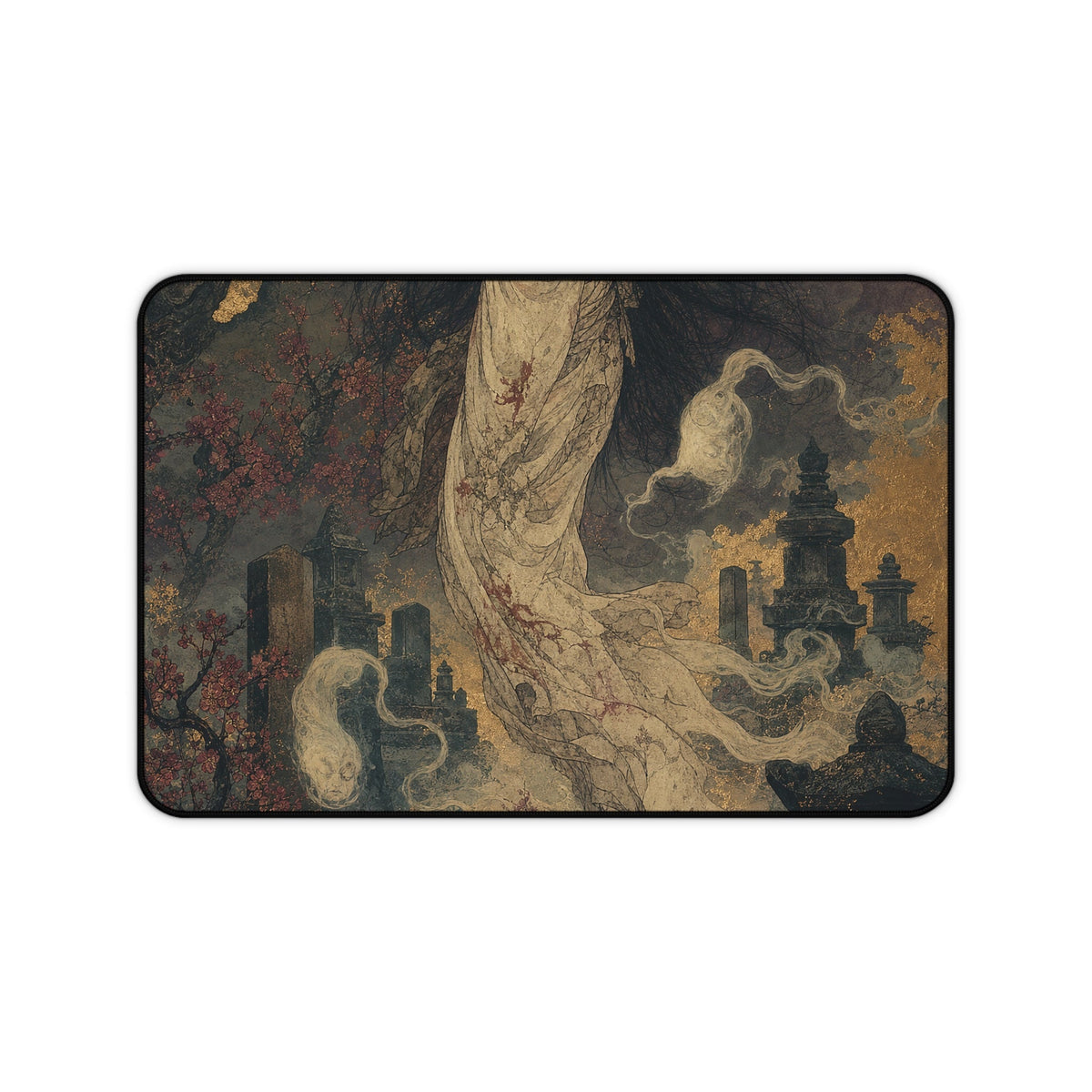 Yurei Ghost In Misty Graveyard - Japanese Mythology Gaming Desk Mat - Moikas