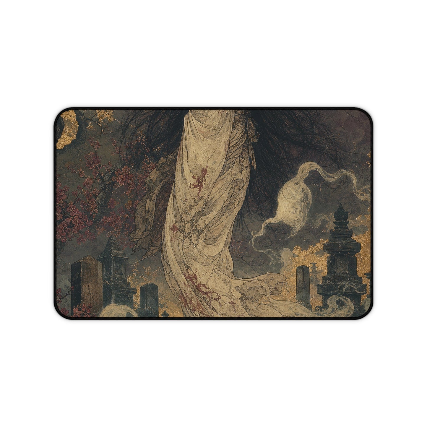 Yurei Ghost In Misty Graveyard - Japanese Mythology Gaming Desk Mat - Moikas
