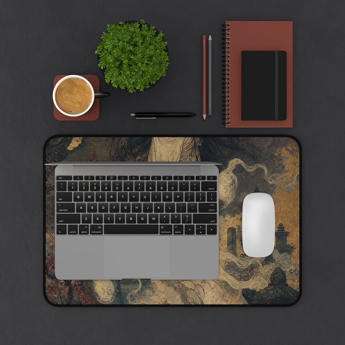 Yurei Ghost In Misty Graveyard - Japanese Mythology Gaming Desk Mat - Moikas