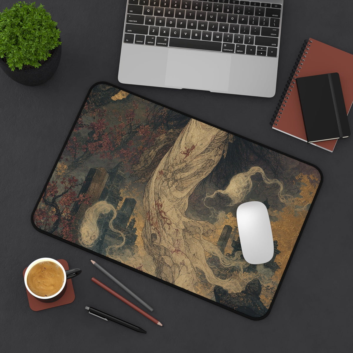 Yurei Ghost In Misty Graveyard - Japanese Mythology Gaming Desk Mat - Moikas
