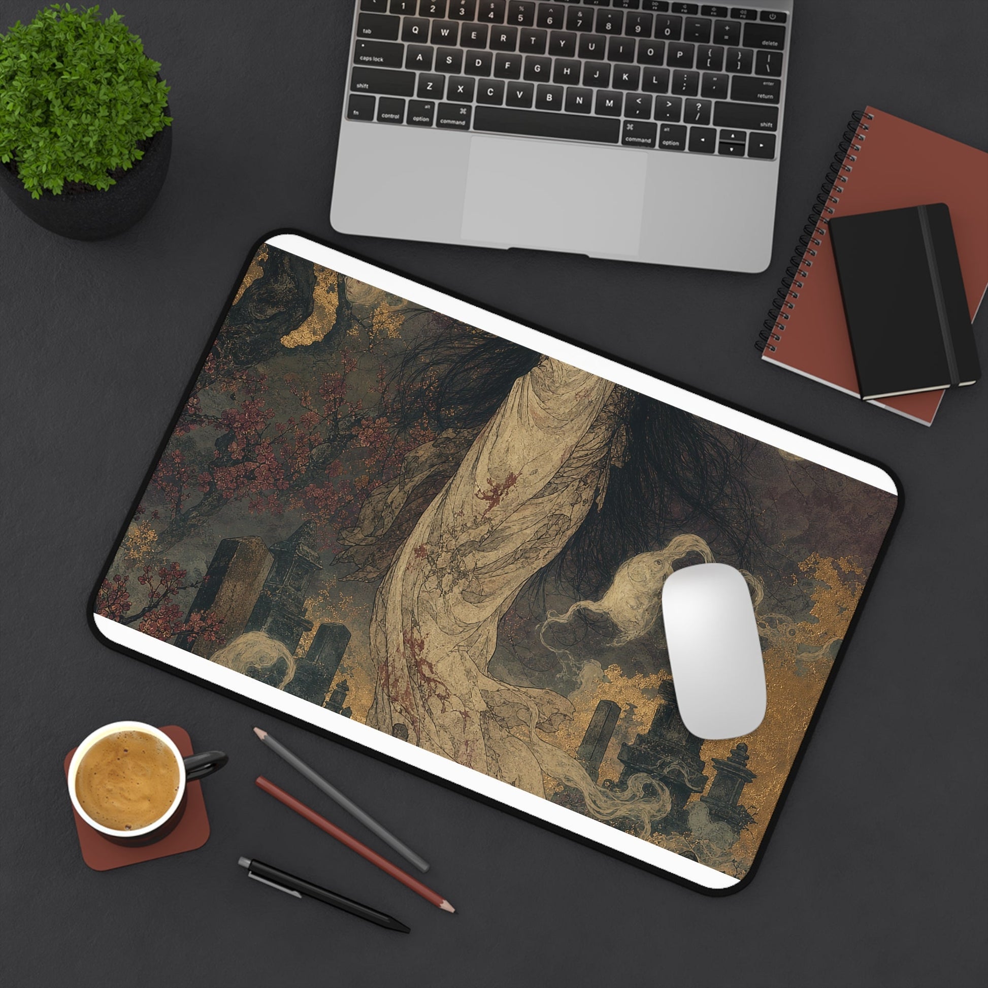 Yurei Ghost In Misty Graveyard - Japanese Mythology Gaming Desk Mat - Moikas