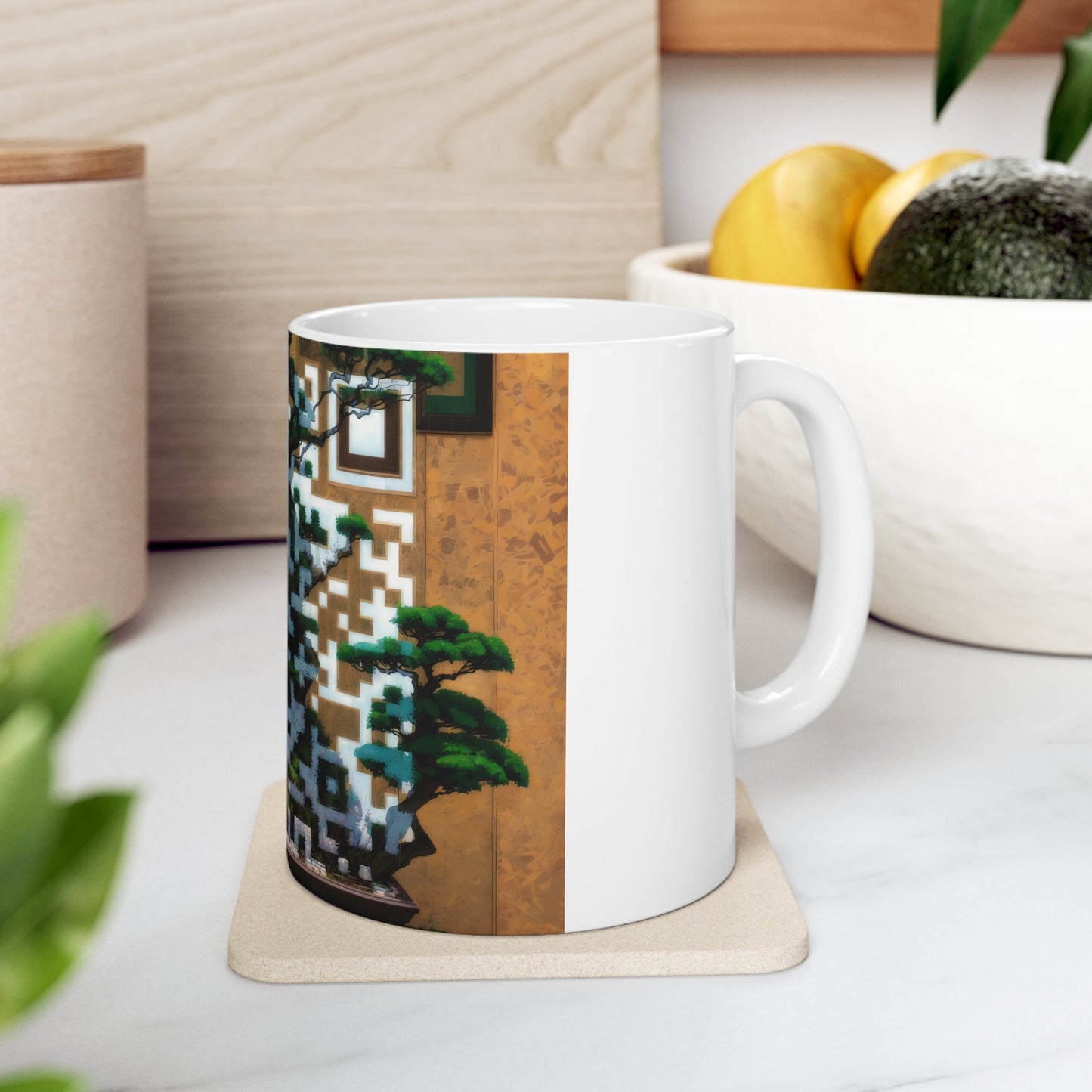 Mug | Bonsai Tree Ceramic Coffee Mug | AI Generated QR Code Art - Moikas