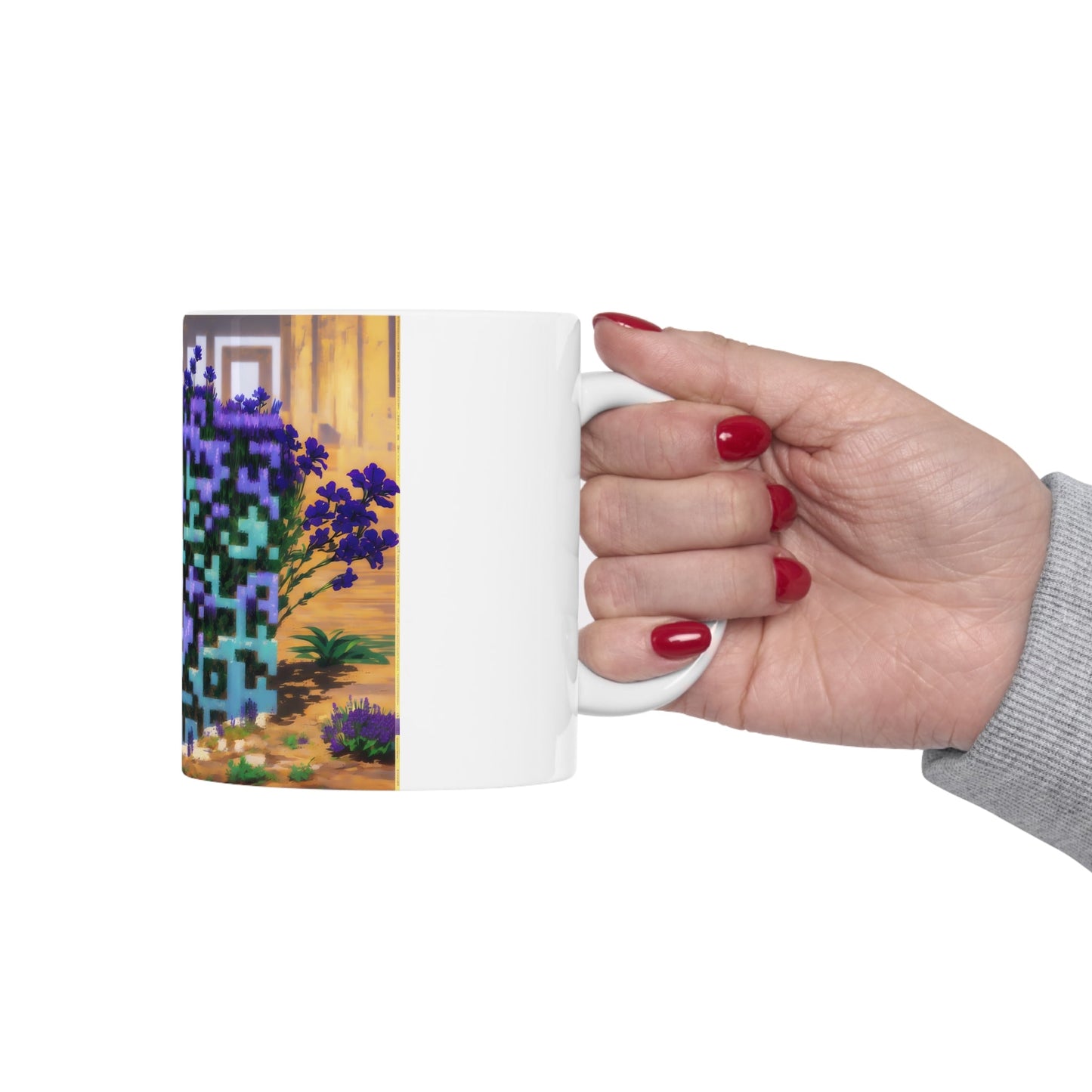 Mug | Lavender Flower Ceramic Coffee Mug | AI Generated QR Code Art - Moikas